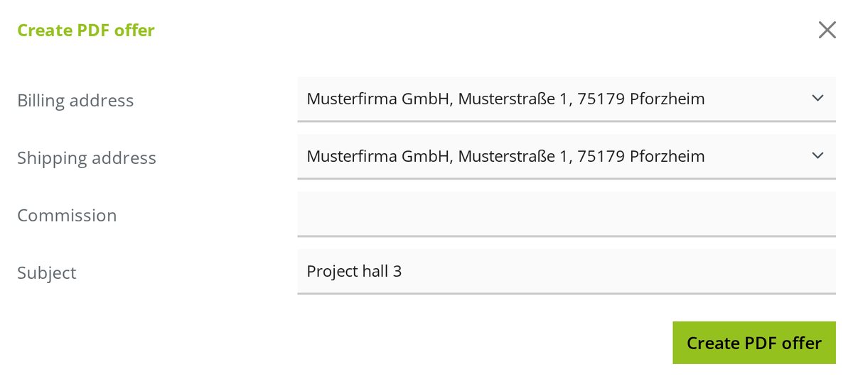 Check the addresses, enter a subject, create the PDF.
