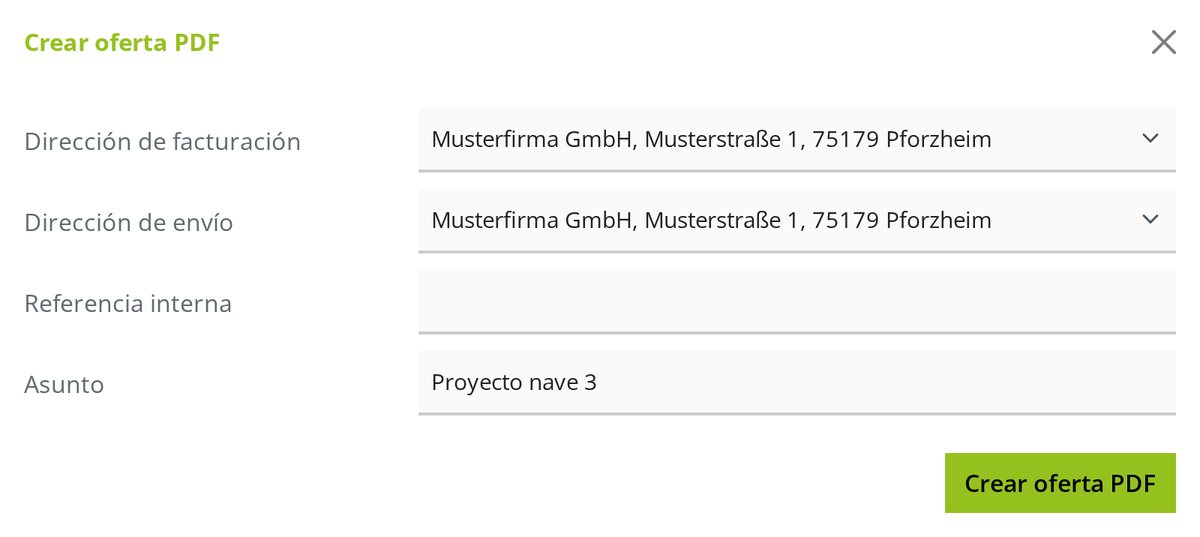 Compruebe las direcciones, introduzca un asunto y cree el PDF.