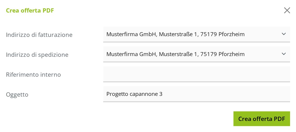 Controllare gli indirizzi, inserire un oggetto, creare il PDF.