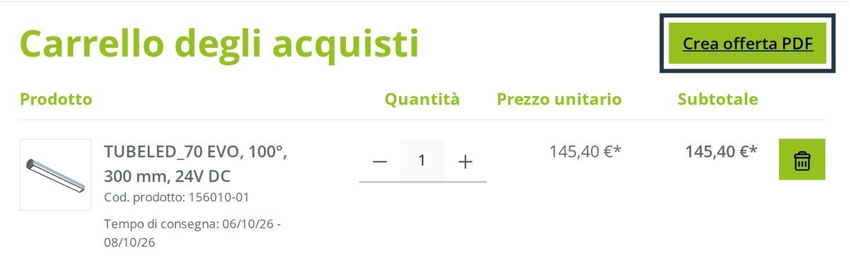 In alto a destra nel carrello: il pulsante «Crea offerta PDF».